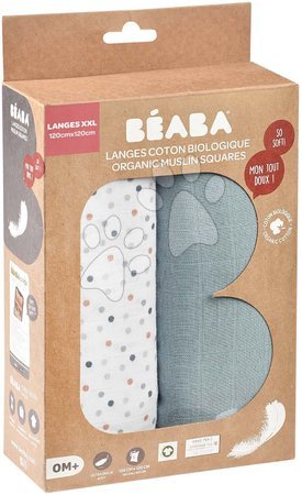 Dojčenské potreby - Textilné plienky z bavlneného mušelínu Bolte 2 Swadlles 120 cm Beaba Baltic Blue/Points sada 2 kusov od 0 mes_1