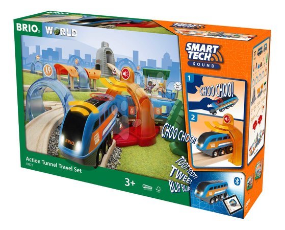 Holzeisenbahnen BRIO - Drevená vláčikodráha s interaktivnymi tunelmi Smart Tech Sound Action Tunnel Travel Set BRIO - 3