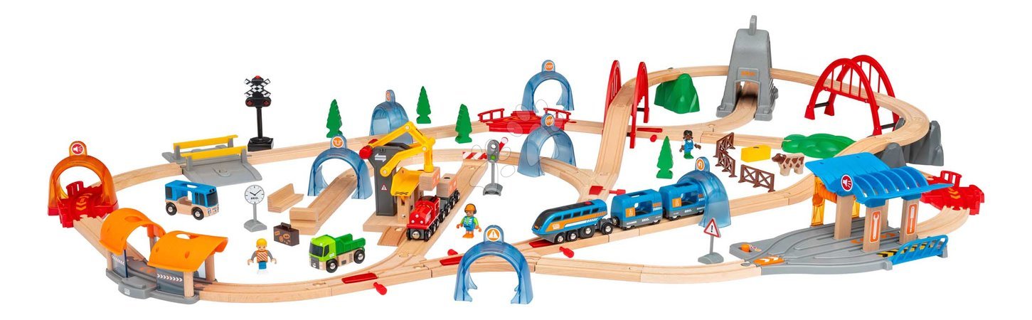 Holzeisenbahnen BRIO - Drevená vláčikodráha a elektronický vláčik World Train Set Action Tunnel Deluxe Set BRIO