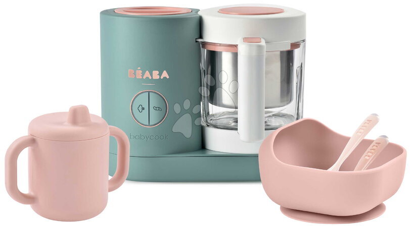 Beaba - Set aparat de gătit pe aburi și blender Babycook® Neo Eucalyptus cu bol, cană și lingurițe Beaba