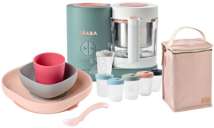 Artículos para bebés - Set de robot de cocina al vapor y batidora Babycook® Neo Eucalyptus con vajilla infantil tarros de almacenamiento y bolsa iso_1