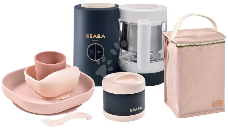 Artículos para bebés - Set de robot de cocina al vapor y batidora Babycook® Neo Night Blue con vajilla infantil termo y bolsa isotérmica Beaba