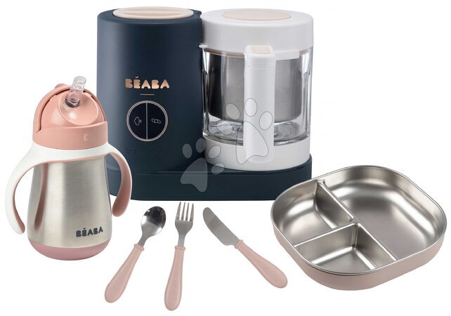 Artículos para bebés - Set de robot de cocina al vapor y batidora Babycook® Neo Night Blue con plato cubiertos y biberón Beaba