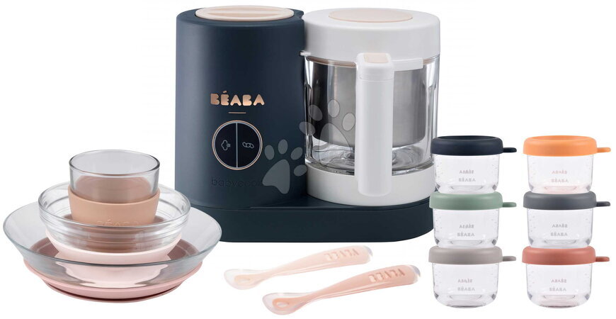 Artículos para bebés - Set de robot de cocina al vapor y batidora Babycook® Neo Night Blue con vajilla infantil cucharas y tarros de almacenamiento 