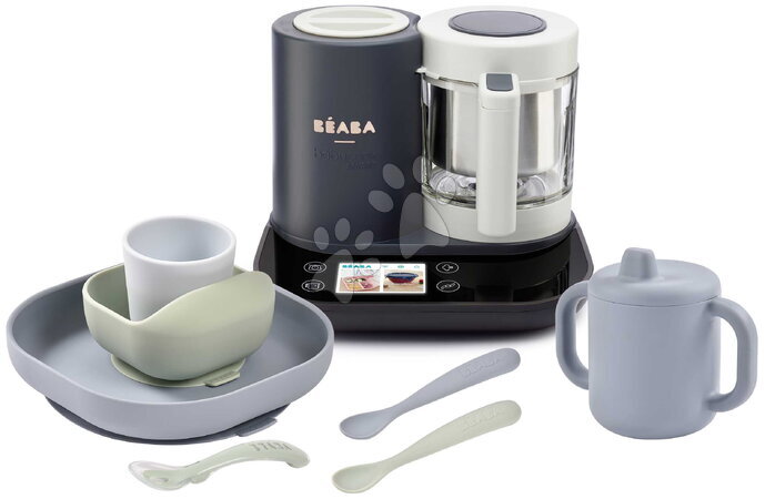 Artículos para bebés - Set robot de cocina al vapor y batidora Babycook Smart® Charcoal Grey con vajilla infantil taza y cucharas Beaba