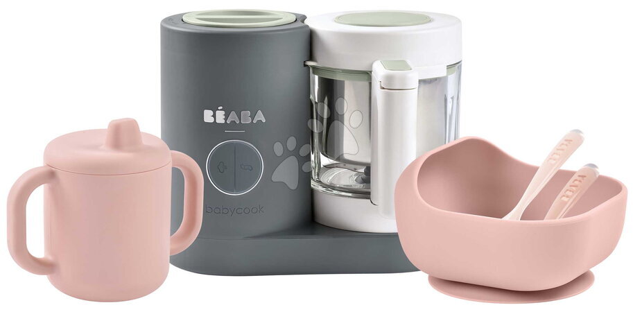 Beaba - Set aparat de gătit pe aburi și blender Babycook® Neo Mineral Grey cu bol, lingurițe și cană Beaba