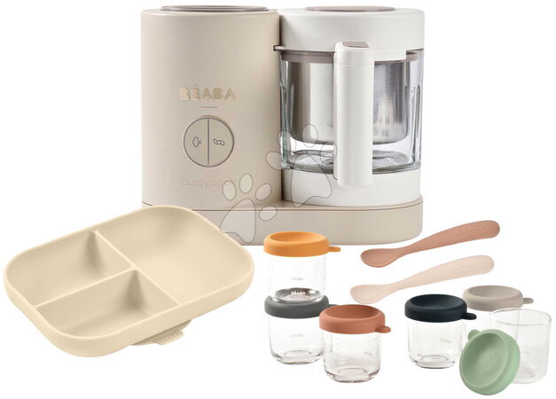 Beaba - Set aparat de gătit pe aburi și blenderul Babycook® Neo Clay cu farfurie, lingurițe și doze Beaba
