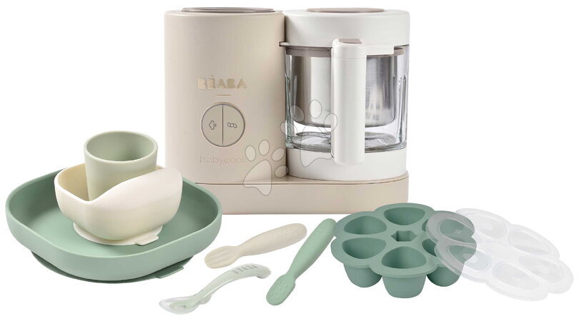 Beaba - Set aparat de gătit pe aburi și blender Babycook® Neo Clay cu set de masă, linguri și dozator Beaba