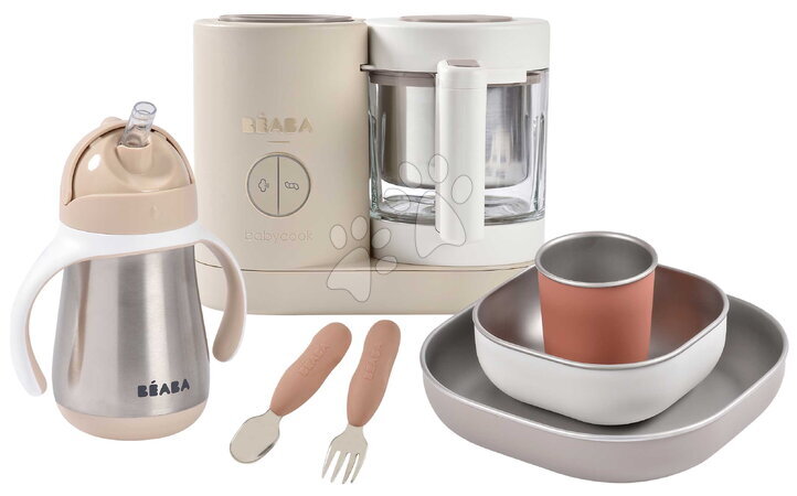 Juguetes para niños de un año - Set de robot de cocina al vapor y batidora Babycook® Neo Clay con vajilla cubiertos y botella Beaba