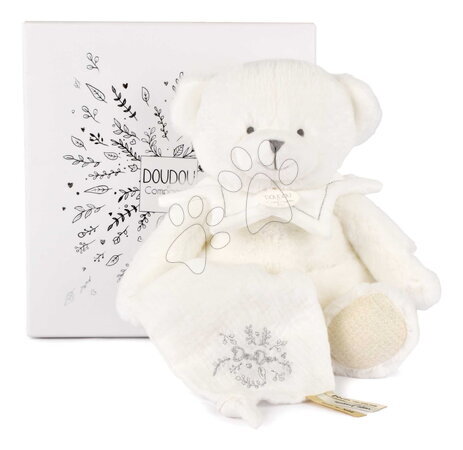 Hračky na mazlení DouDou - Plyšový medvídek s hadříkem na mazlení Doudou 25 Years Puppet with Handkerchief White Doudou et Compagnie - 8