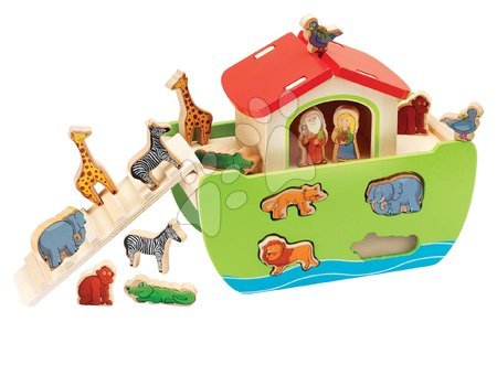 Drevené didaktické hračky - Drevená Noemova archa so zvieratkami Stacking Toy Ark Eichhorn