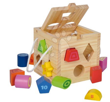 Dřevěné didaktické hračky - Dřevěná didaktická kostka Shape Sorting Cube Eichhorn s 12 vkládacími kostkami od 12 měsíců