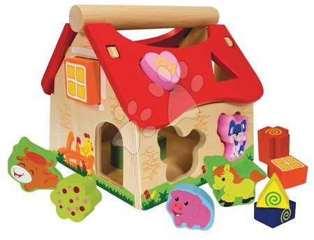 Lesene igrače - Lesena didaktična hiška Shape Sorter House Eichhorn z 12 kockami za vstavljanje od 12 mes 18*17*18 cm