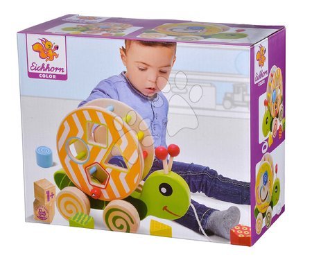 Jucării pentru dezvoltarea abilitătii copiiilor - Melc de tras didactic din lemn Color Pull-along Stacking Animal Eichhorn - 9