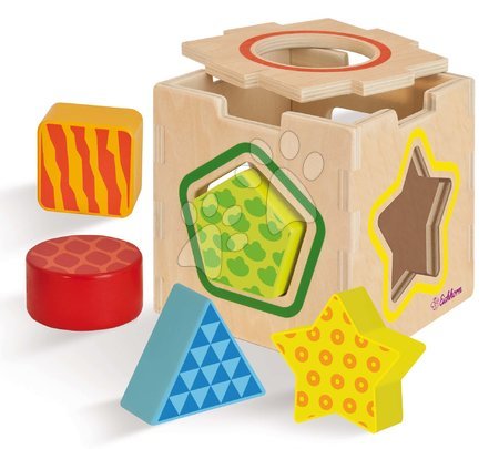 Drevené didaktické hračky - Drevená didaktická kocka Color Shape Sorting Box Eichhorn