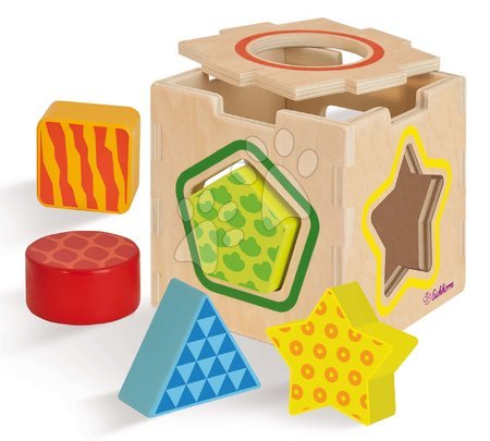 Dřevěné hračky - Dřevěná didaktická kostka Color Shape Sorting Box Eichhorn