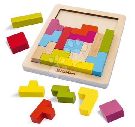 Drevené didaktické hračky - Drevené vkladacie puzzle Shape Game Eichhorn 20 farebných kociek rôznych tvarov od 4 rokov_1