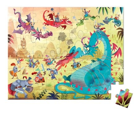 Dětské puzzle do 100 dílků - Lepenkové kulaté PUZZLE Drak a rytíř Janod - 1