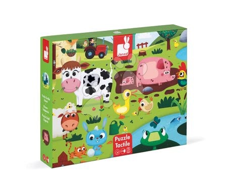 Puzzle pro nejmenší - Lepenkové puzzle Tactile - Návštěva zvířátek na farmě Janod