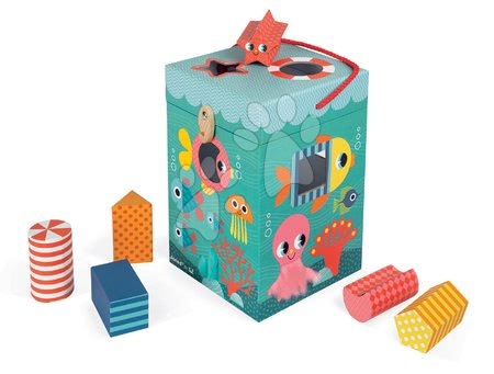 Didaktická kocka Oceán Janod s rôznymi textúrami a kockami od 12 mes