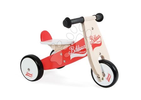 Vozidla pro děti Janod - Dřevěné odrážedlo Little Bikloon Janod Red & White od 12 měsíců