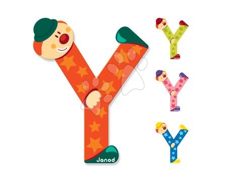 Kojenecké potřeby Janod - Dřevěné písmeno Y Clown Letter Janod lepící 9 cm oranžové/zelené/růžové/modré od 3 let
