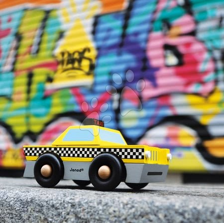Autíčka  - Dřevěná magnetická skládačka auto taxi Kit Magnet Janod - 2