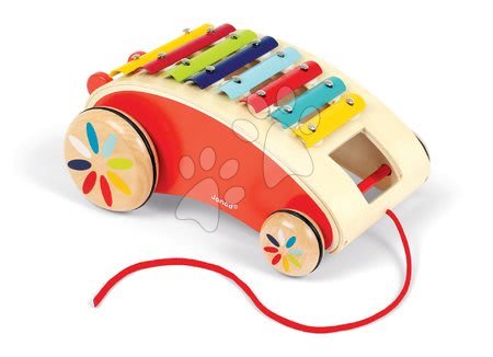 Ťahacie hračky - Drevený vozík s xylofónom Red Tatoo Janod - 1