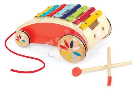 Ťahacie hračky - Drevený vozík s xylofónom Red Tatoo Janod - 4