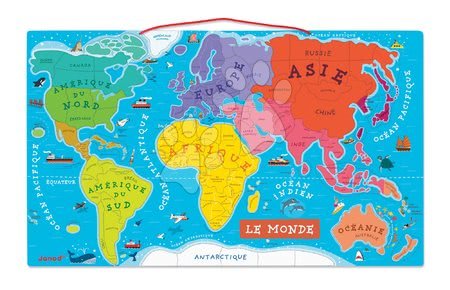 Magnetky pro děti - Magnetická mapa světa Magnetic World Puzzle French Version Janod - 2