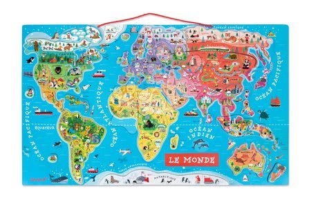 Magnetky pro děti - Magnetická mapa světa Magnetic World Puzzle French Version Janod - 5