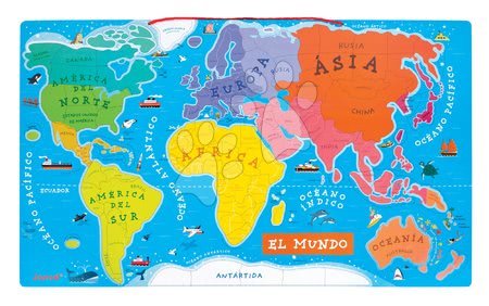 Magnetky pro děti - Magnetická mapa světa Magnetic World Map Spanish Version Janod - 1