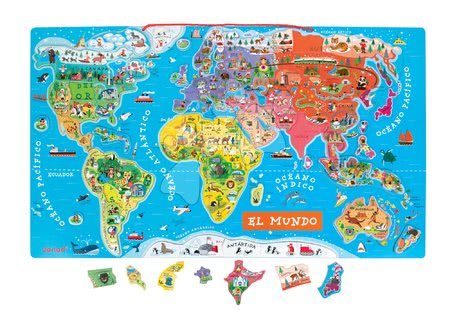 Magnetky pro děti - Magnetická mapa světa Magnetic World Map Spanish Version Janod - 2