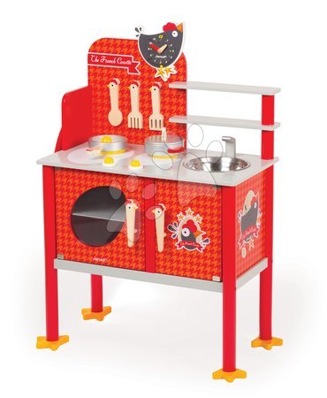 Dětské kuchyňky Janod - Dřevěná magnetická kuchyňka Francouzský kohout Maxi Cooker Janod s 8 doplňky