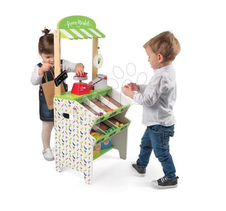 Dřevěné dětské obchůdky - Set dřevěný obchod s pokladnou Green market Janod - 6