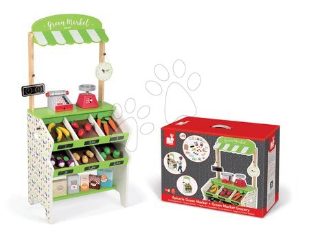 Dřevěné dětské obchůdky - Set dřevěný obchod s pokladnou Green market Janod - 7