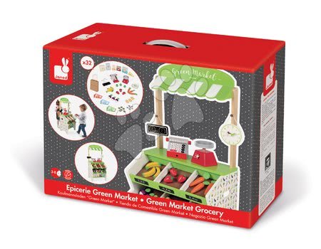 Dřevěné dětské obchůdky - Set dřevěný obchod s pokladnou Green market Janod - 8