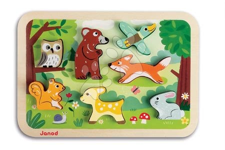 Puzzle pro nejmenší - Dřevěné puzzle pro nejmenší Lesní zvířata Chunky Janod - 2