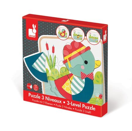 Puzzle pro nejmenší - Dřevěné puzzle pro nejmenší Rodinka kachen Janod - 9