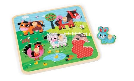 Puzzle pro nejmenší - Dřevěné puzzle pro nejmenší Happines Farm Janod - 1