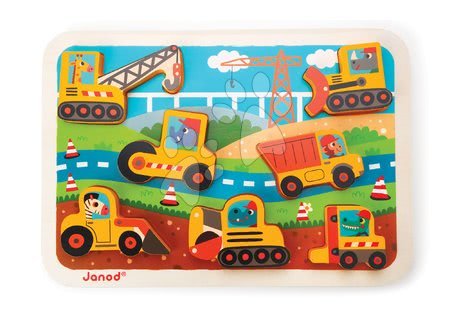 Puzzle pro nejmenší - Dřevěné puzzle pro nejmenší Stavební auta Chunky Janod - 2