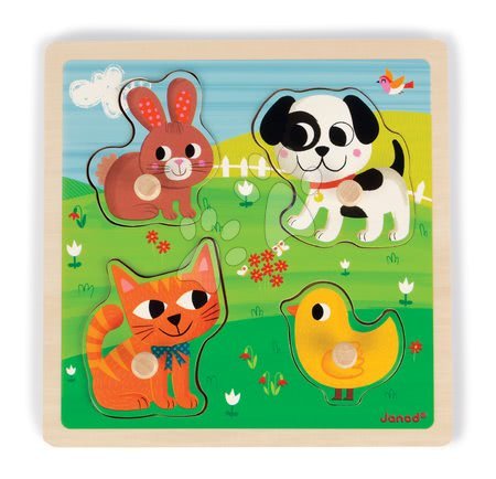 Puzzle pro nejmenší - Dřevěné puzzle Domácí zvířátka Tactile Janod - 1