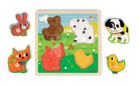 Puzzle pro nejmenší - Dřevěné puzzle Domácí zvířátka Tactile Janod - 2