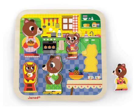 Hračky pre najmenších - Drevené puzzle pre najmenších Medvede v kuchyni Chunky Janod