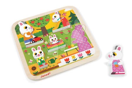 Hračky pre najmenších - Drevené puzzle pre najmenších Zajace na záhrade Chunky Janod_1