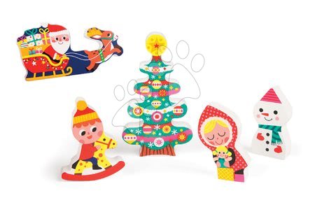 Puzzle pro nejmenší - Dřevěné puzzle Kouzelné Vánoce Chunky Janod s 5 vkládacími figurkami od 18 měsíců_1