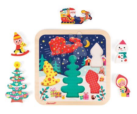 Puzzle pro nejmenší - Dřevěné puzzle Kouzelné Vánoce Chunky Janod - 2