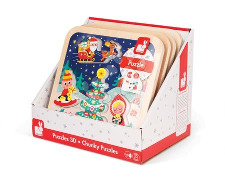 Puzzle pro nejmenší - Dřevěné puzzle Kouzelné Vánoce Chunky Janod - 5