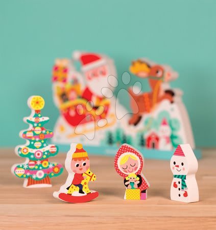 Puzzle pro nejmenší - Dřevěné magnetické puzzle Mikuláš na saních Janod - 5