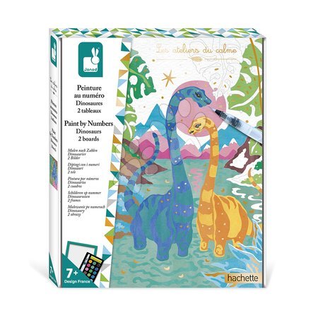 Рисуване и боядисване - Maxi kreatívna sada Maľovanie s číslami Dinosaury Paint by Numbers Watercolor Dinosaurs Atelier Janod